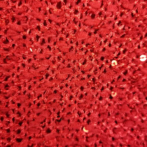 Chico's Women's Boatneck Red Sequin Shimmer 3/4 Sleeve Sweater Size Medium - Picture 4 of 7